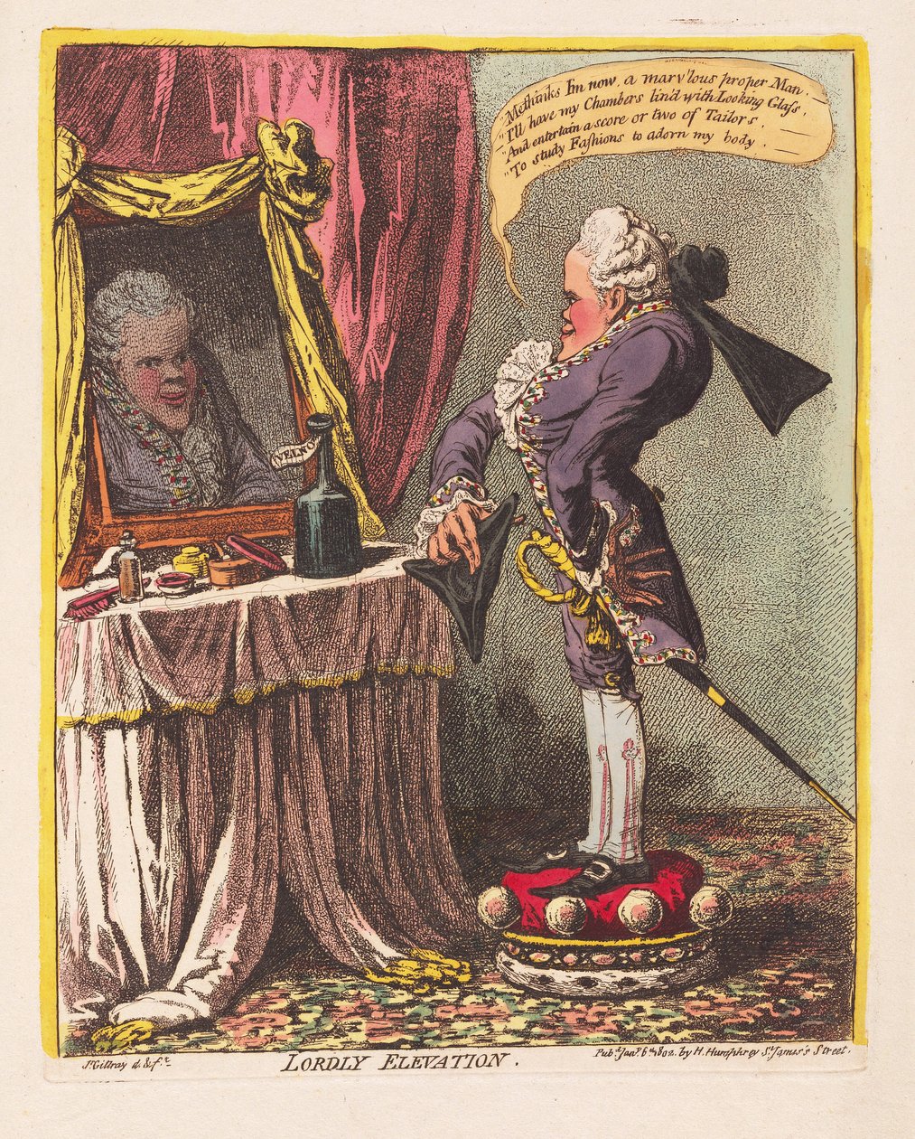Lordy Elevation, wyd. 1802 (grawerowanie ręcznie kolorowane) autorstwa James Gillray