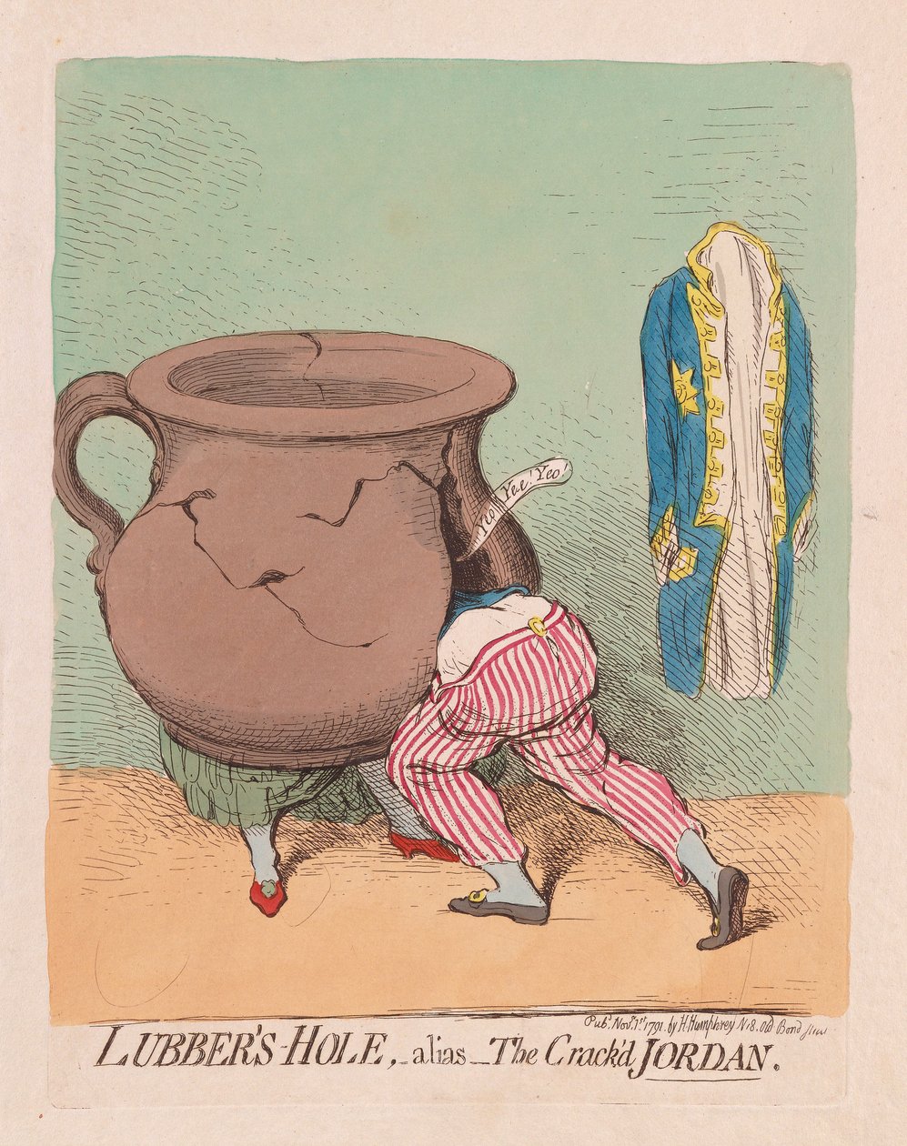 Lubbers Hole, alisa The Crackd Jordan, wyd. 1791 (grawerowanie ręcznie kolorowane) autorstwa James Gillray