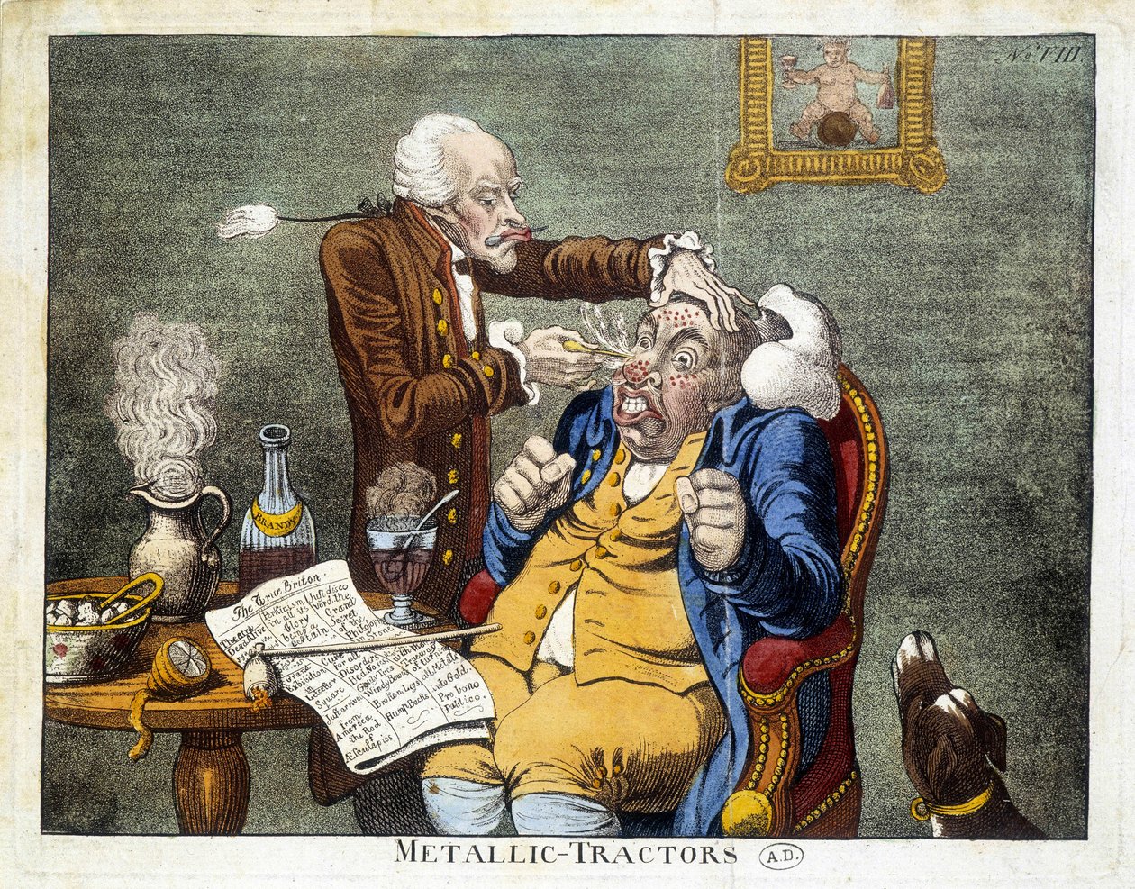 Mężczyzna usuwający guziki z twarzy autorstwa James Gillray