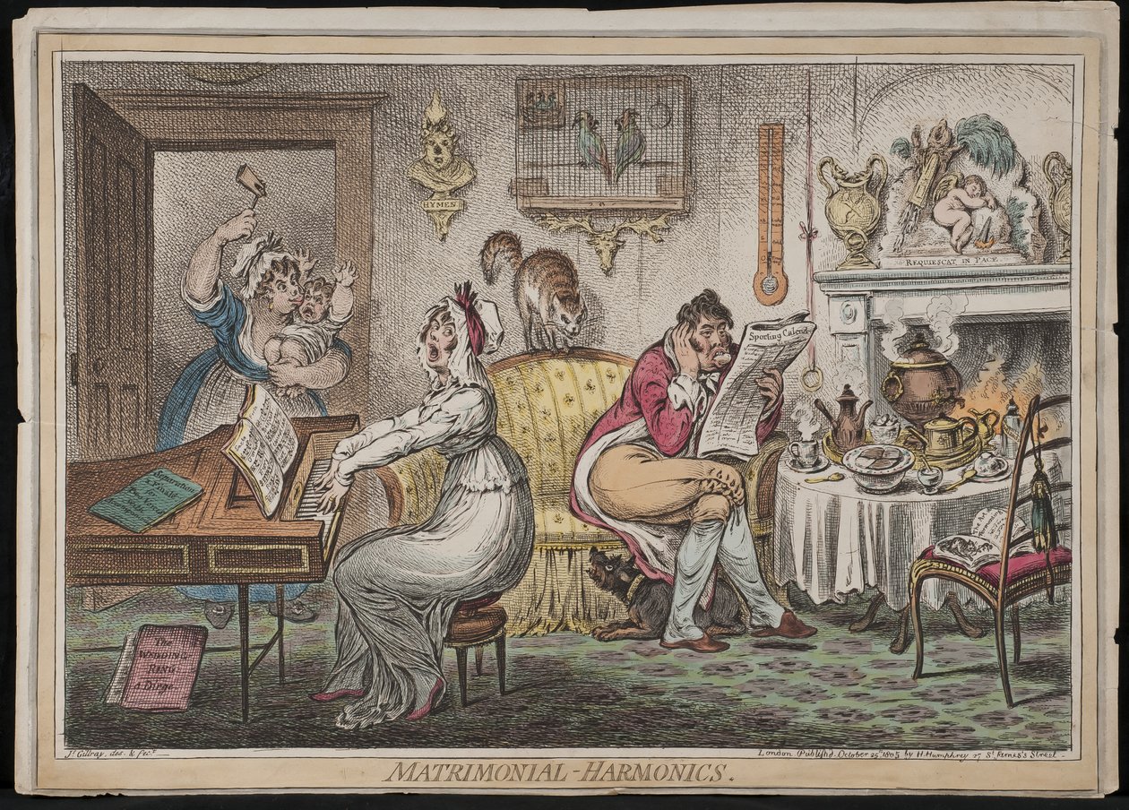 Matrimonial Harmonics, wyd. Hannah Humphrey, 1805 (akwaforta ręcznie kolorowana) autorstwa James Gillray