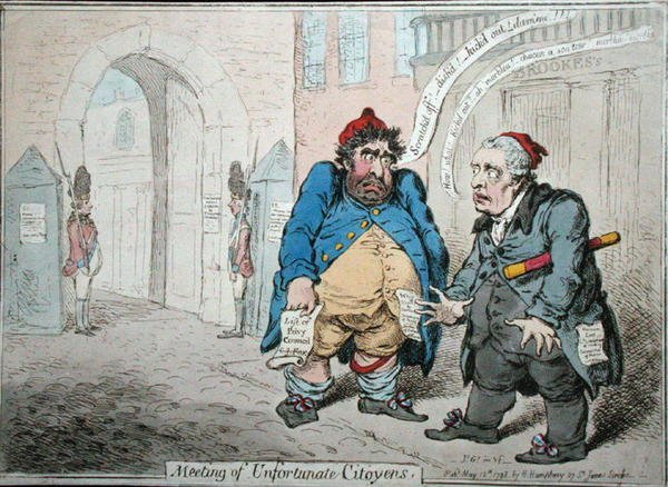 Spotkanie niefortunnych mieszkańców, wydane przez Hannah Humphrey w 1798 r. (akwaforta ręcznie kolorowana) autorstwa James Gillray