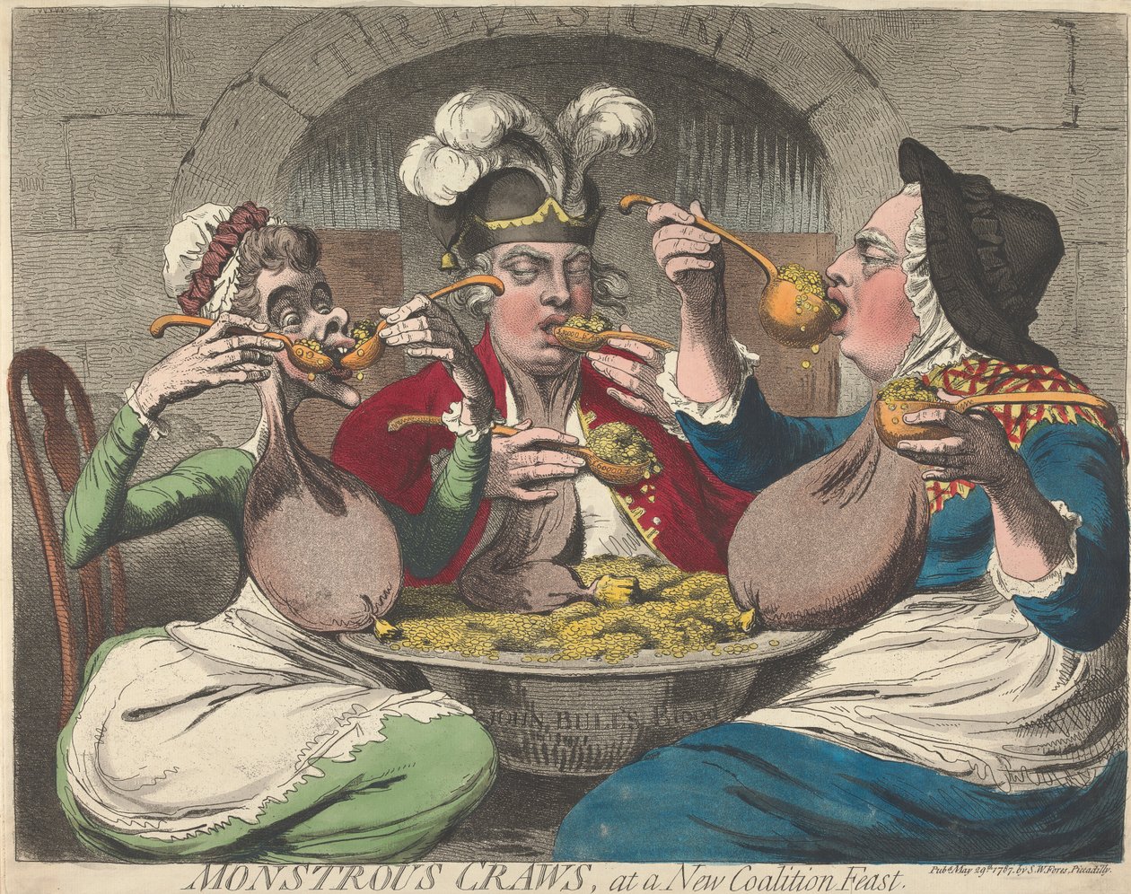 Monstrualne brzuchy na uczcie nowej koalicji autorstwa James Gillray