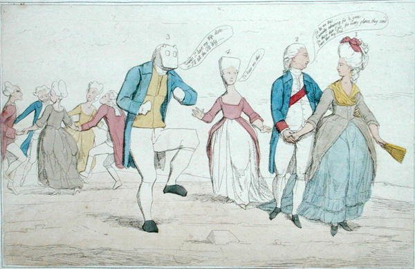 Pomniki niedawno odkryte na Równinie Salisbury, opublikowane przez Hannah Humphrey w 1782 r. (akwaforta ręcznie kolorowana) autorstwa James Gillray