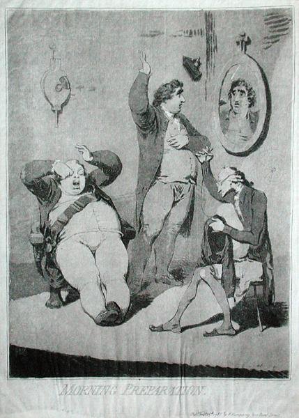 Przygotowanie poranne, opublikowane przez Hannah Humphrey w 1785 (akwaforta) autorstwa James Gillray