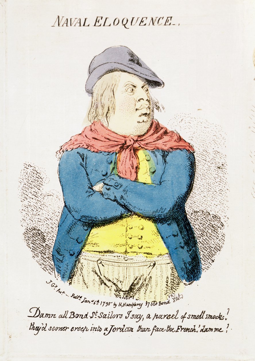 Morska elokwencja, opublikowana przez Hannah Humphrey w 1795 r. Ręcznie kolorowany detal z 191281 r. autorstwa James Gillray