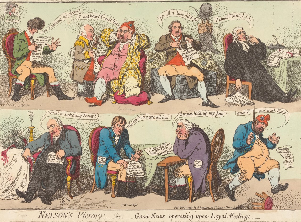 Zwycięstwo Nelsona: – czyli – Dobre – wiadomości budzące lojalne – uczucia autorstwa James Gillray
