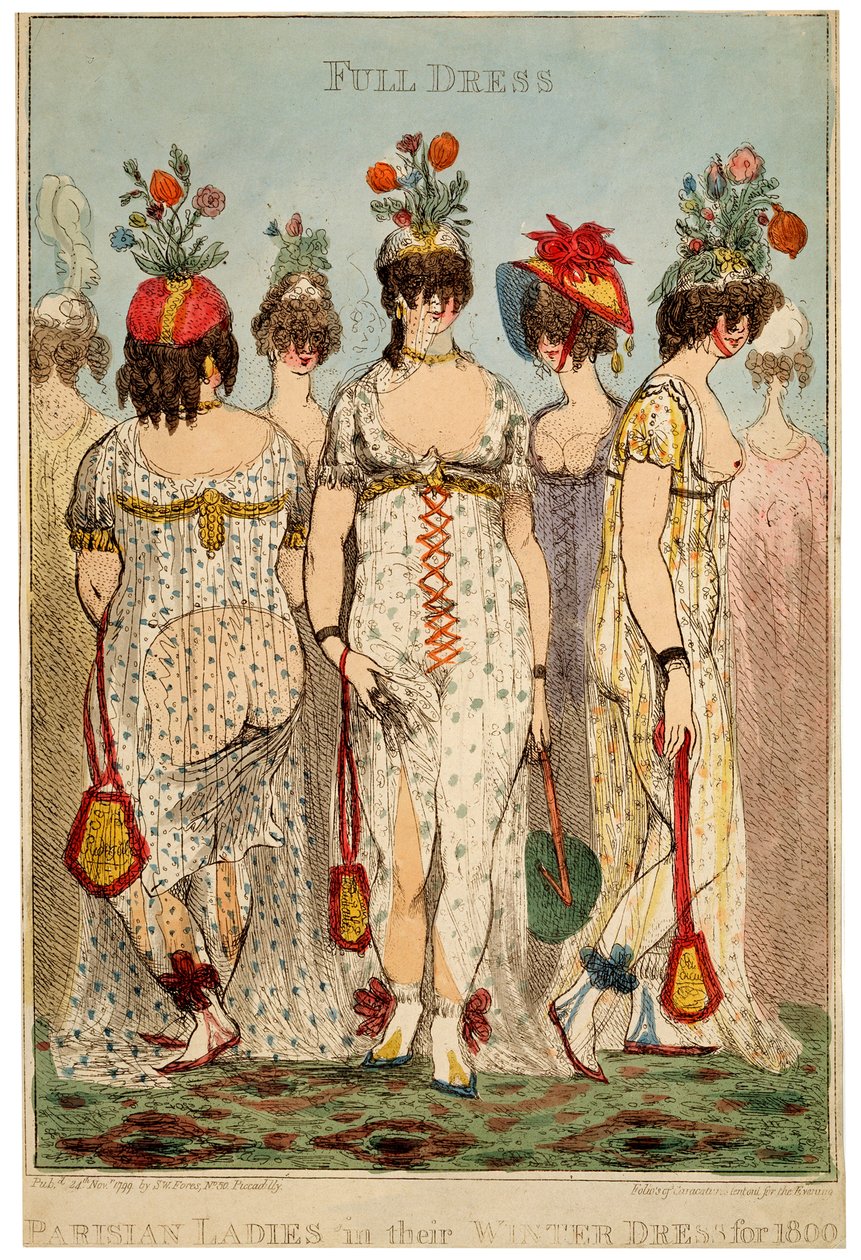 Paryskie damy w pełnych zimowych strojach na rok 1800, 1799. autorstwa James Gillray