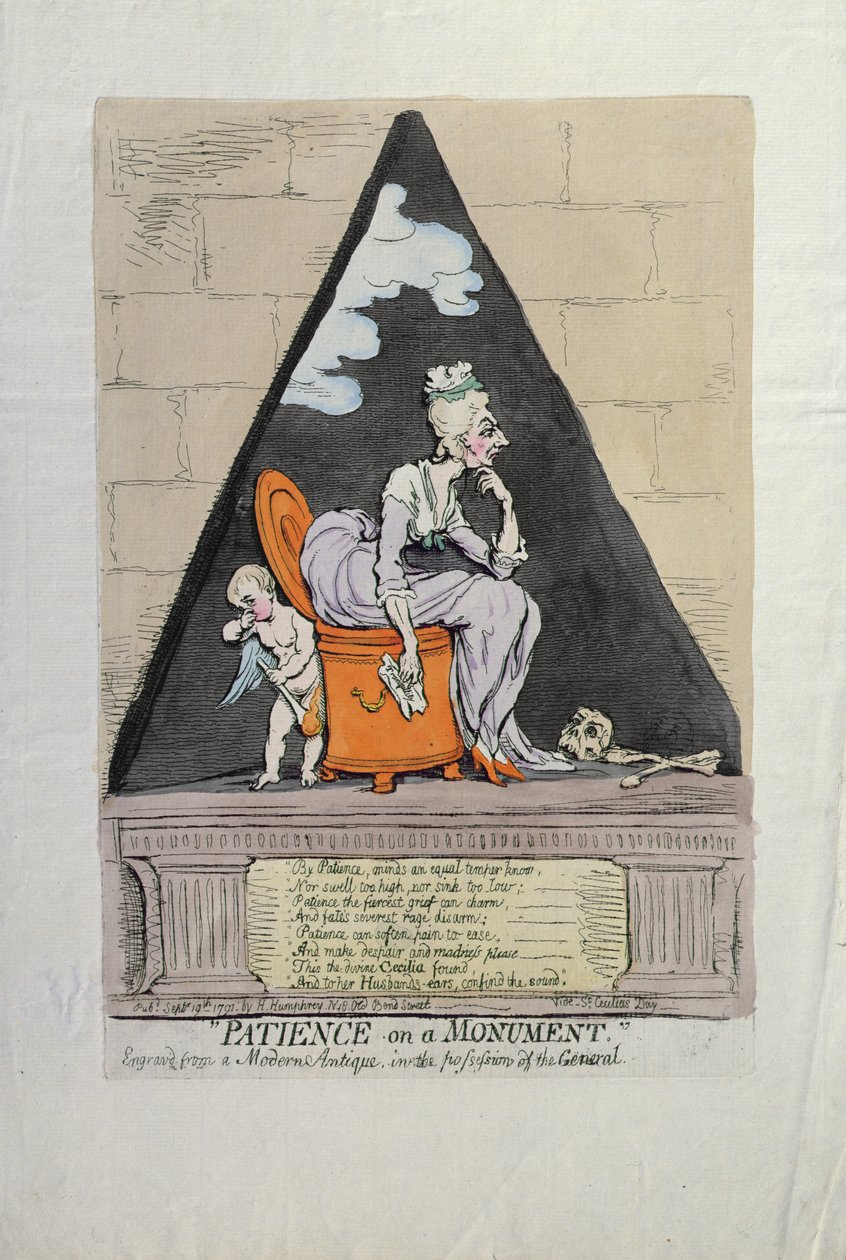 Cierpliwość na pomniku, wydana przez Hannah Humphrey w 1791 r. (akwaforta ręcznie kolorowana) autorstwa James Gillray
