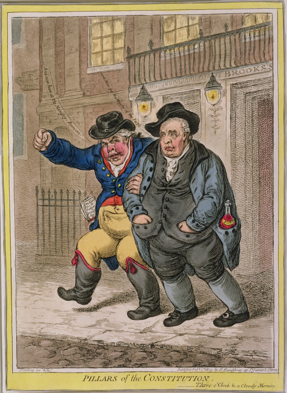 Filary konstytucji: godzina trzecia i pochmurny poranek, opublikowana przez Hannah Humphrey w 1809 r. (akwaforta ręcznie kolorowana) autorstwa James Gillray
