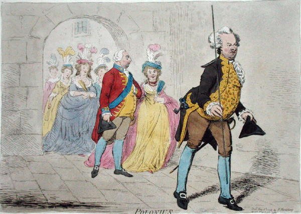 Polonius, wyd. Hannah Humphrey w 1795 r. (akwaforta ręcznie kolorowana) autorstwa James Gillray