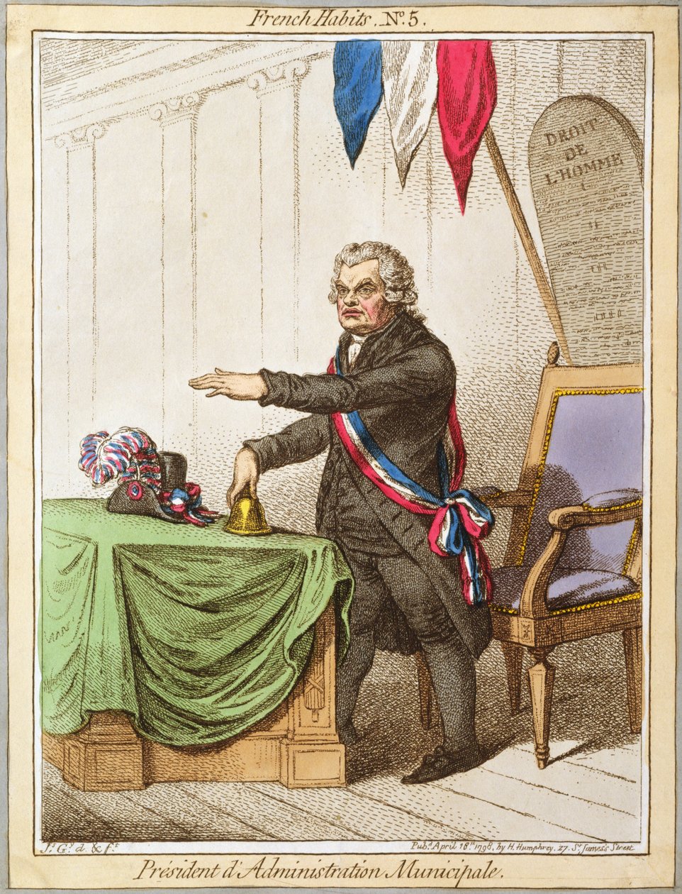 President dAdministration Municipale, tablica 5 z French Habits wydana przez Hannah Humphrey w 1798 (kolorowa akwaforta) autorstwa James Gillray
