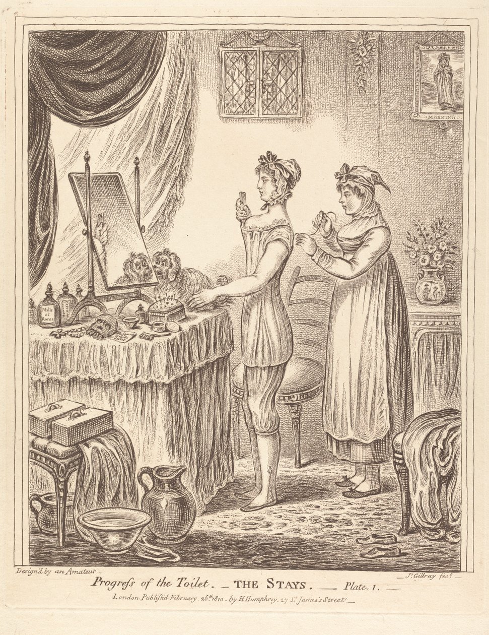 Postęp toalety - Gorset, tablica I autorstwa James Gillray