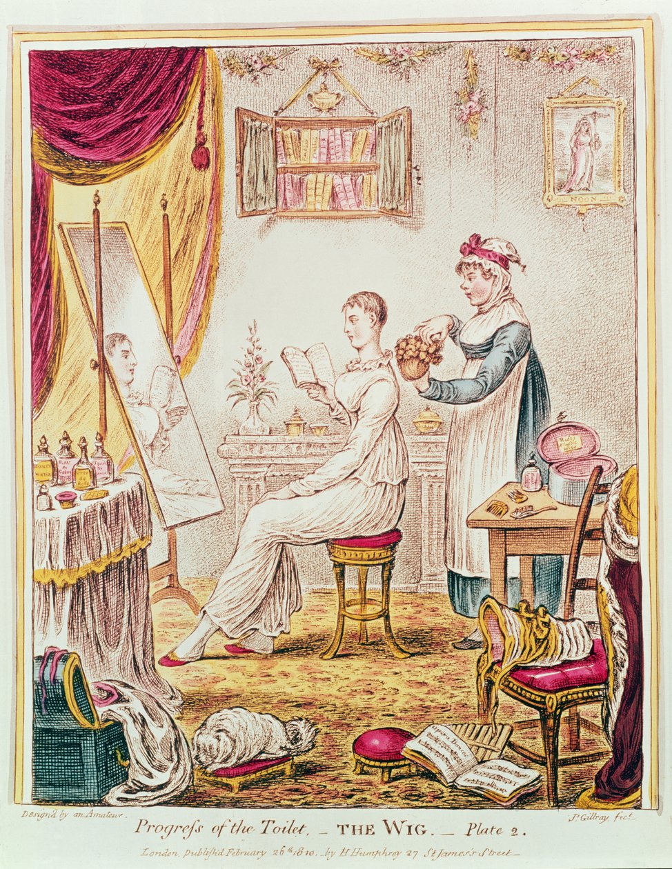 „Postęp toalety”: peruka autorstwa James Gillray