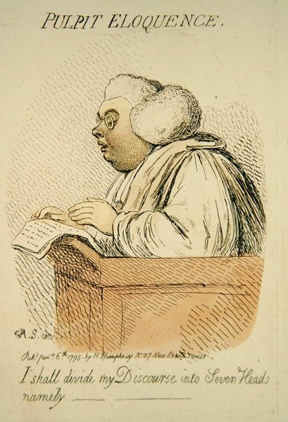 Pulpit Eloquence, wyd. Hannah Humphrey w 1795 r. (rycina ręcznie kolorowana) (detal z 191281 r.) autorstwa James Gillray