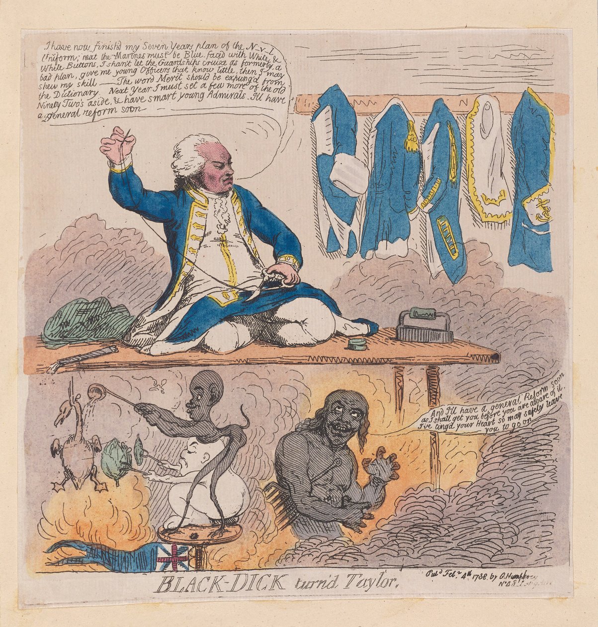 Richard Howe, 1. hrabia Howe (Black-Dick, który zmienił się w Taylora), wyd. 1788 (grawerowanie ręcznie kolorowane) autorstwa James Gillray