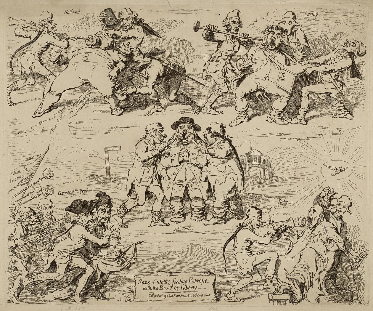 Sans-Culottes, Feeding Europe with the Bread of Liberty, opublikowany 12 stycznia autorstwa James Gillray