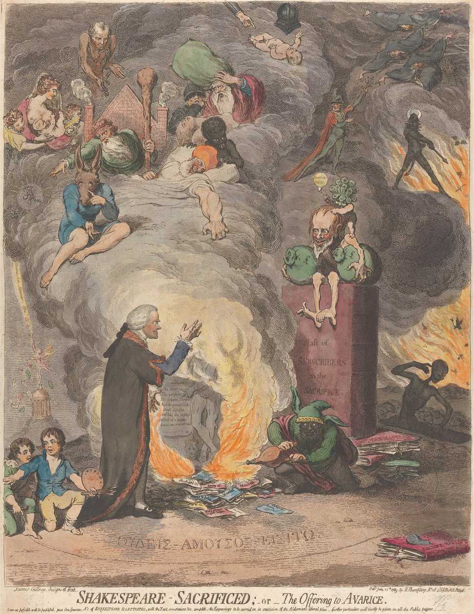 Poświęcony Szekspir; lub Ofiara dla skąpstwa autorstwa James Gillray