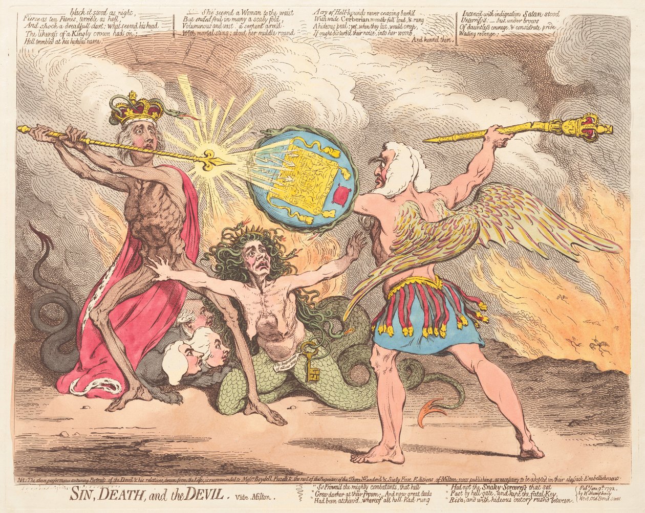 Grzech, śmierć i diabeł, vide Milton autorstwa James Gillray