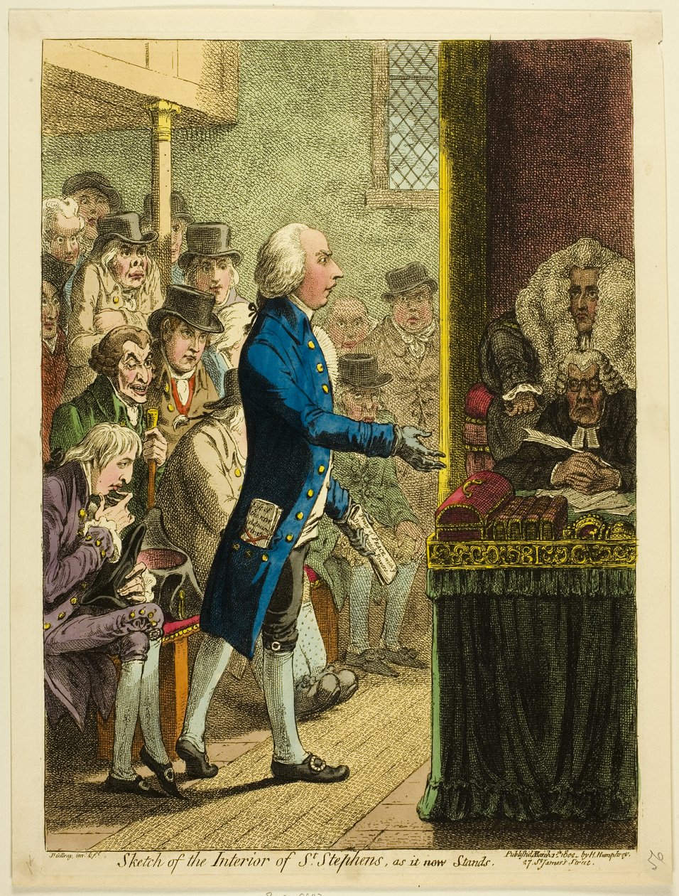 Szkic wnętrza St. Stephens w obecnym stanie autorstwa James Gillray