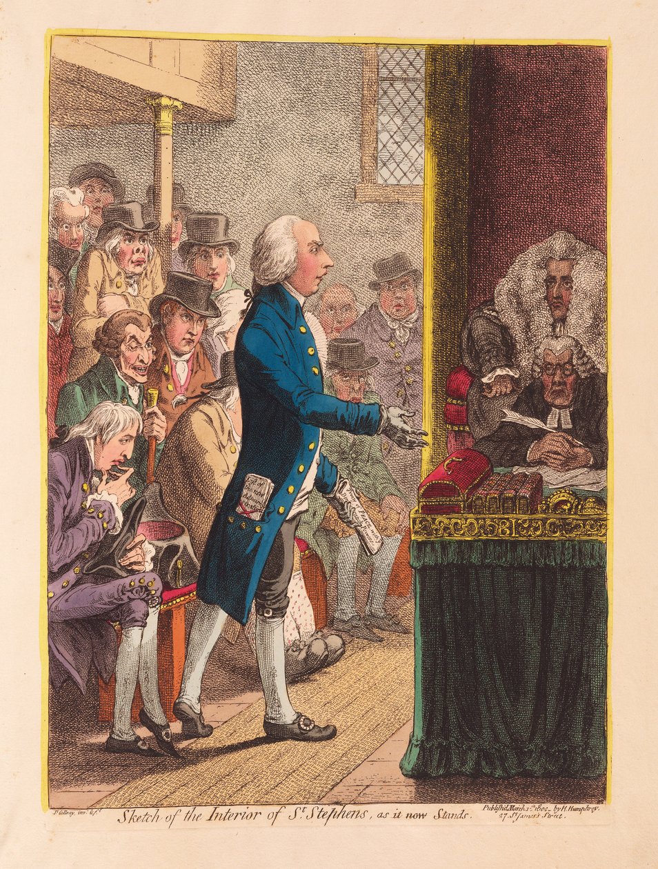 Szkic wnętrza św. Szczepana w obecnym stanie, wyd. 1802 (grawerowanie ręcznie kolorowane) autorstwa James Gillray