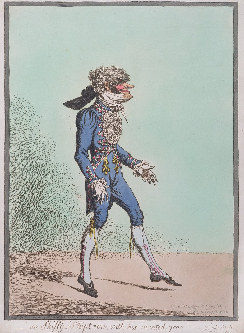 „So Skiffy-Skipt-on, with his wonted grace” opublikowane przez Hannah Humphrey w 1800 roku (akwaforta ręcznie kolorowana) autorstwa James Gillray