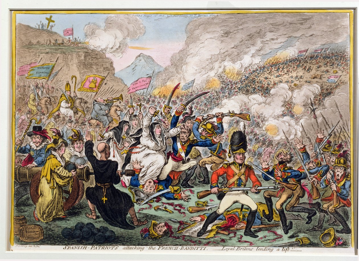 Hiszpańscy Patrioci atakują Francuzów-Banditti, opublikowana przez Hannah Humphrey w 1808 r. (akwaforta z akwatintą) autorstwa James Gillray