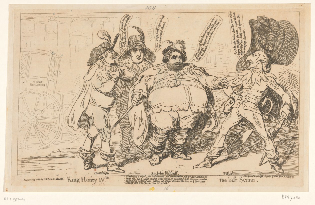 Spotprent op Charles Fox, 1788 Król Henryk IV. Ostatnia scena (tytuł na obiekcie) autorstwa James Gillray