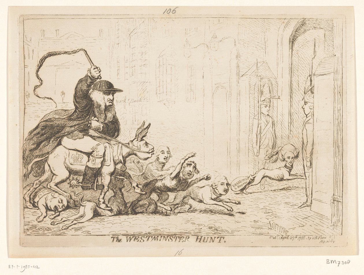 Karykatura o Warren Hastings, 1788 Polowanie na Westminster (tytuł na obiekcie) autorstwa James Gillray