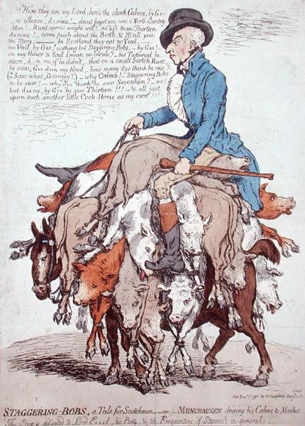 Staggering-Bobs, or A Tale for Scotchmen, opublikowane przez Hannah Huphrey autorstwa James Gillray
