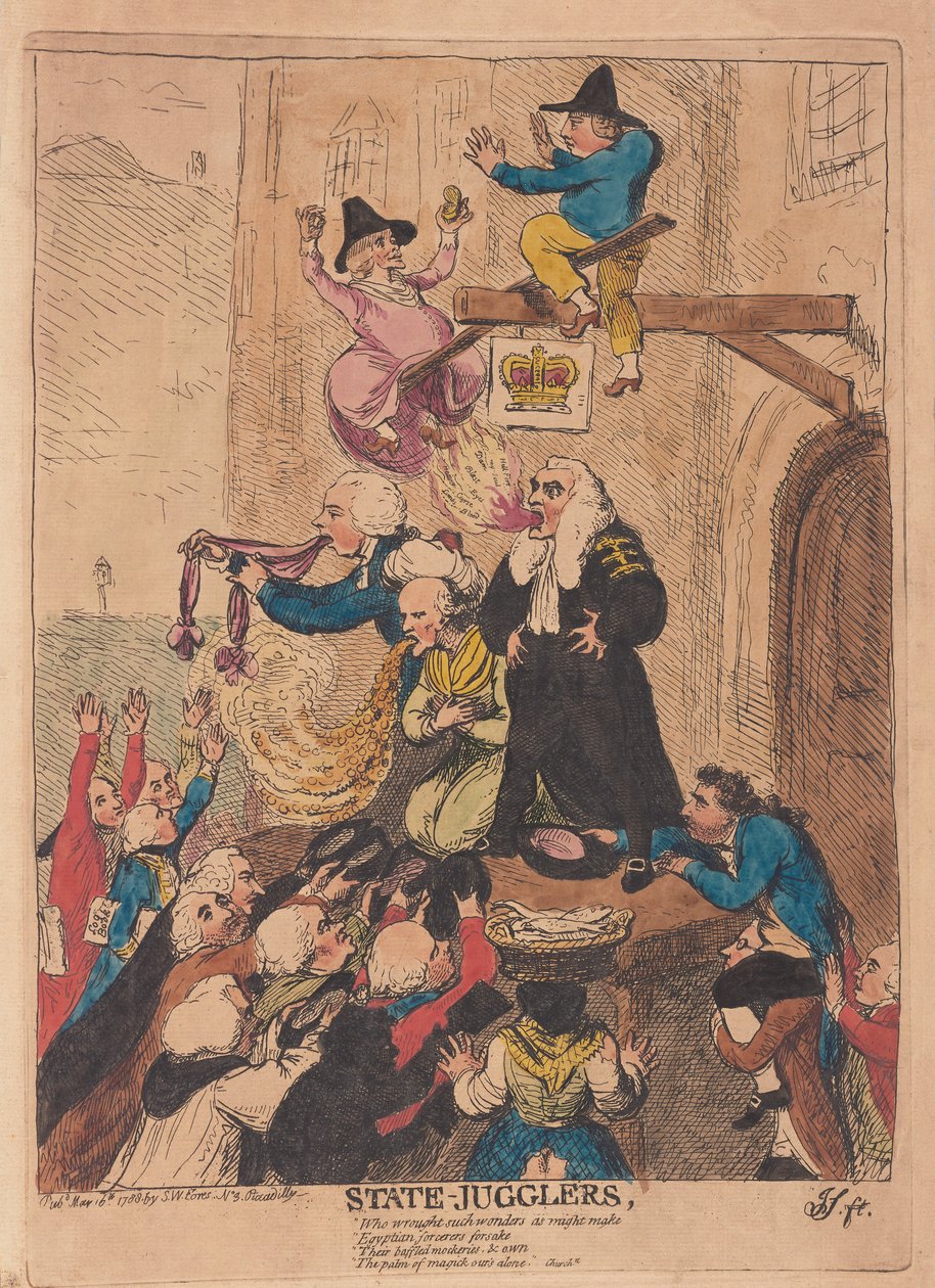 Żonglerzy stanowi, wyd. 1788 (grawerowanie ręcznie kolorowane) autorstwa James Gillray