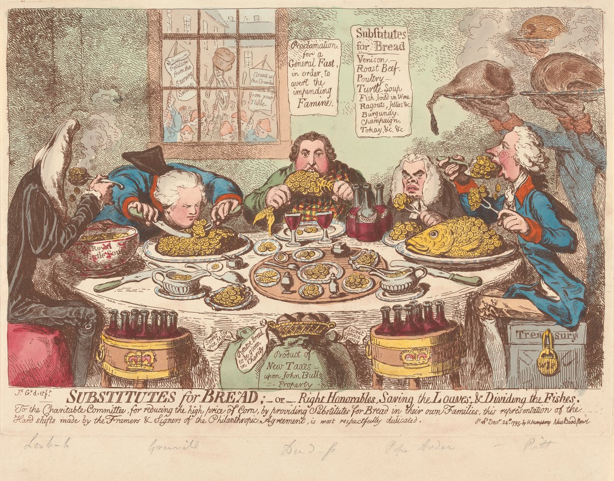 Namiastki chleba - czyli - Czcigodni posłowie, ratujący bochenki i dzielący ryby autorstwa James Gillray