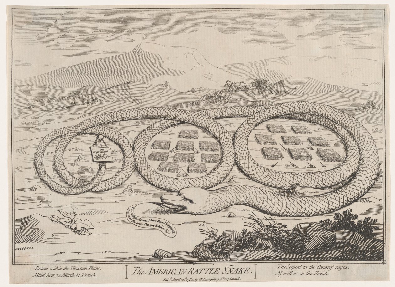 Amerykański grzechotnik, 12 kwietnia 1782., 12 kwietnia 1782. autorstwa James Gillray.