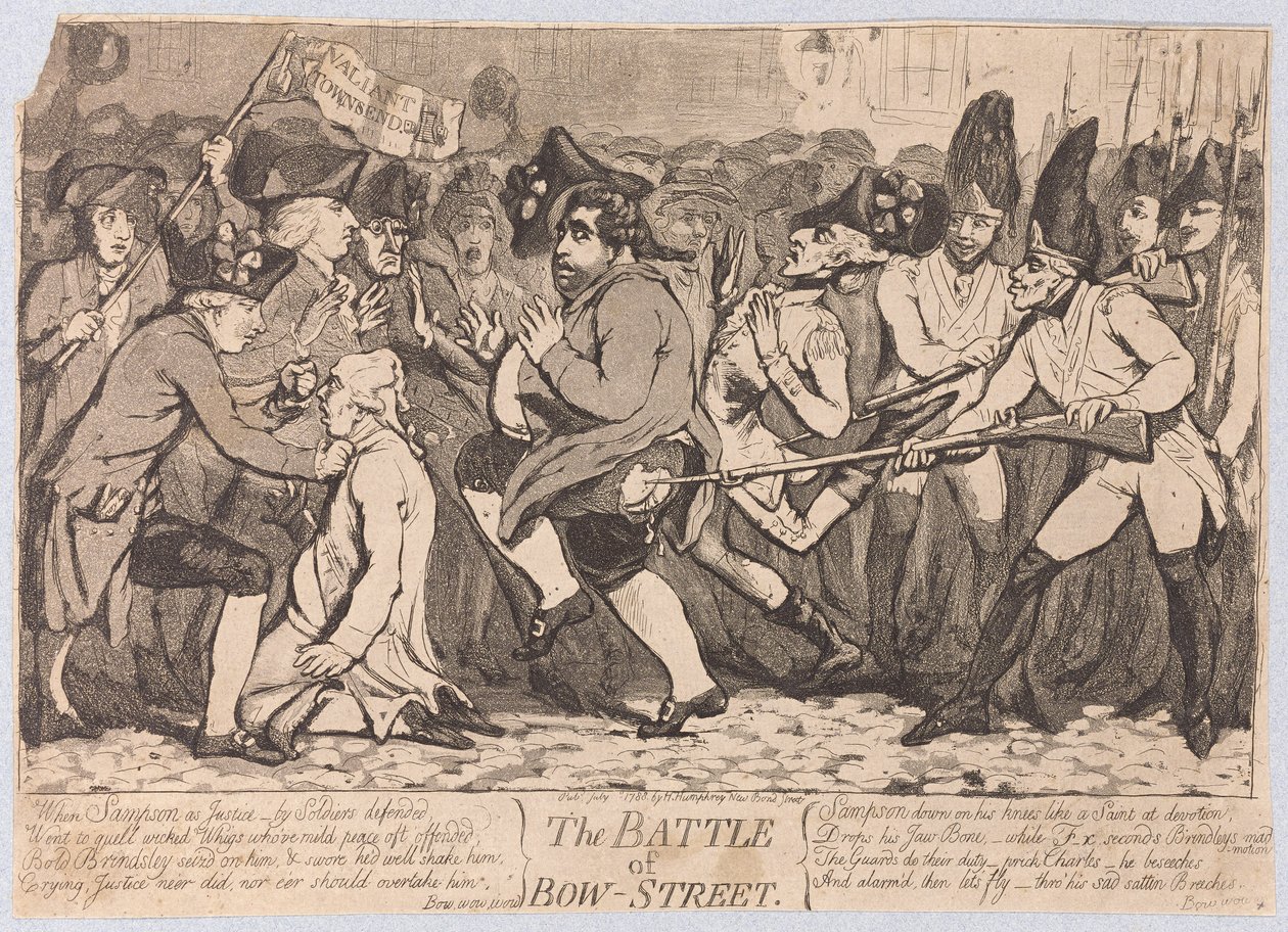 Bitwa pod Bow-Street, wyd. 1788 autorstwa James Gillray