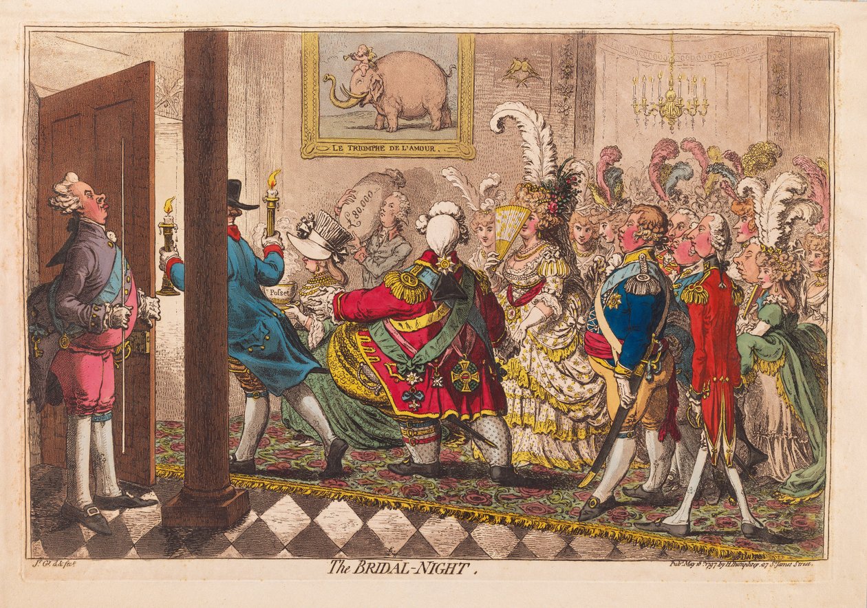 Noc ślubna, wyd. 1797 (grawerowanie ręcznie kolorowane) autorstwa James Gillray