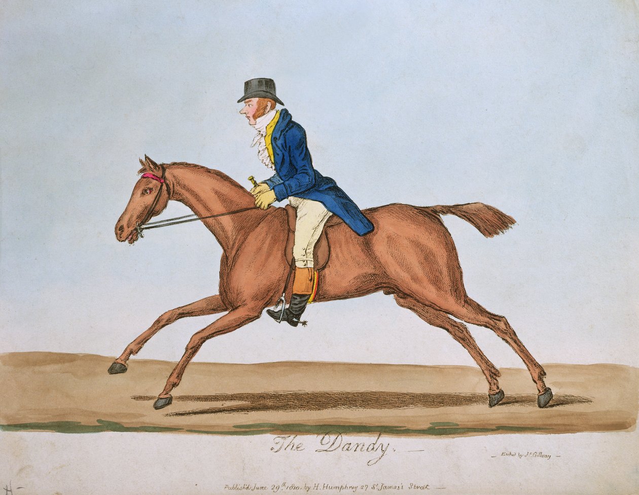 The Dandy, wydana przez Hannah Humphrey w 1810 r. (akwaforta ręcznie kolorowana) autorstwa James Gillray