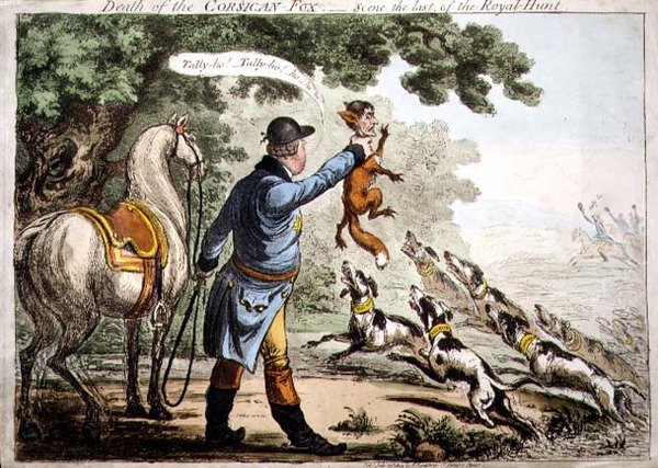 Śmierć lisa korsykańskiego autorstwa James Gillray