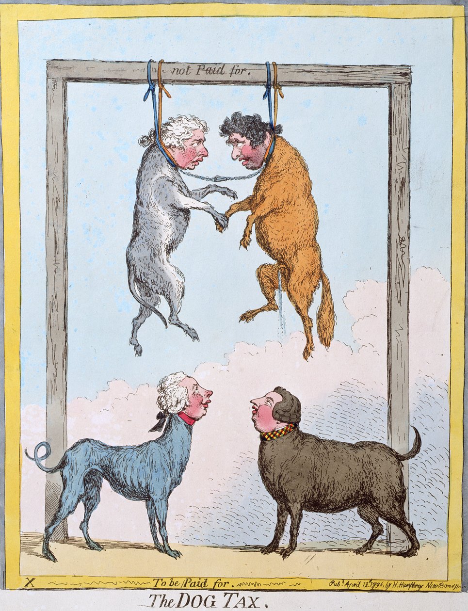 The Dog Tax, wydana przez Hannah Humphrey w 1796 r. (akwaforta ręcznie kolorowana) autorstwa James Gillray