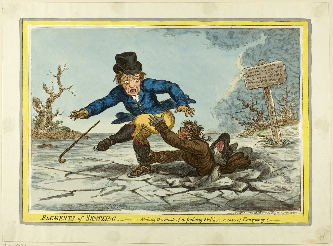 The Elements of Skating: Jak najlepiej wykorzystać przejeżdżającego przyjaciela autorstwa James Gillray