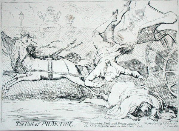 The Fall of Phaeton, wyd. S.W. Fores w 1788 (akwaforta) autorstwa James Gillray