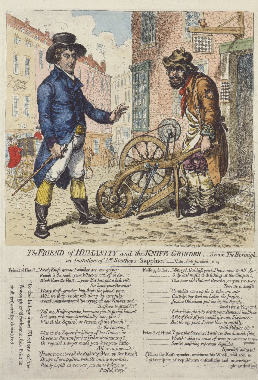 „Przyjaciel ludzkości i szlifierz noży”, 1797 autorstwa James Gillray