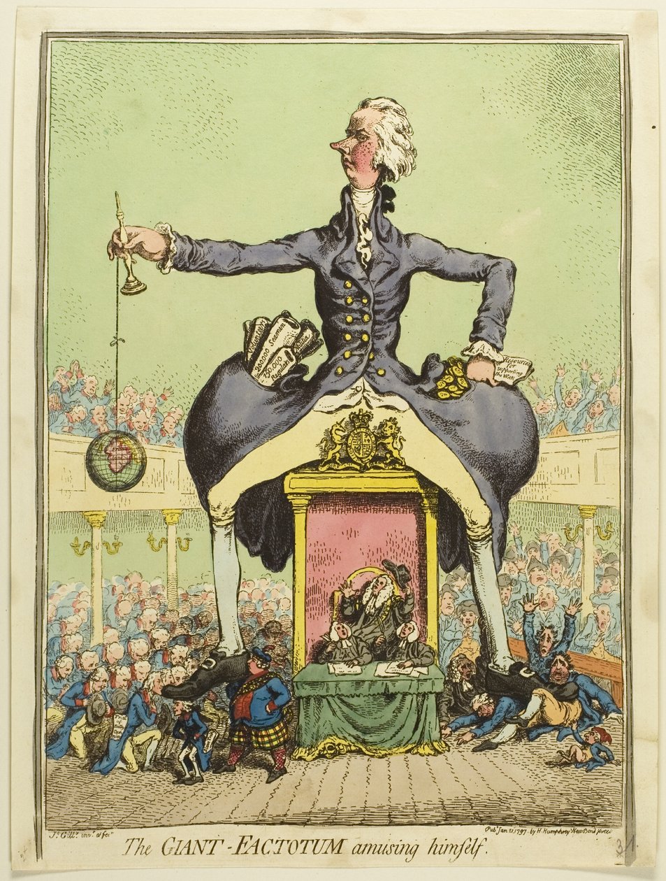Gigantyczne Factotum bawi się sam autorstwa James Gillray