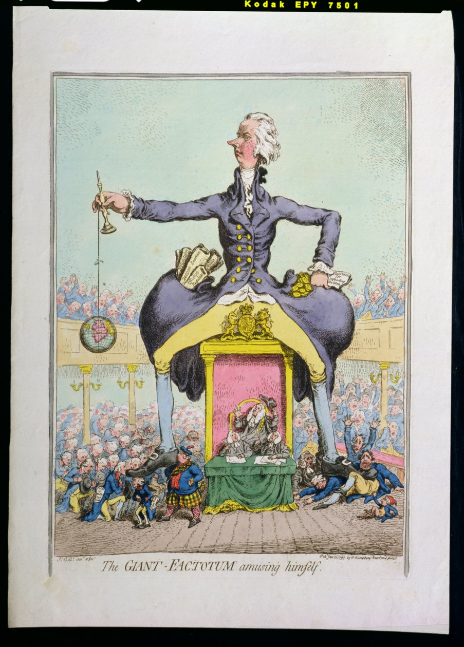The Giant Factotum zabawny, opublikowany przez Hannah Humphrey w 1797 (akwaforta ręcznie kolorowana) autorstwa James Gillray