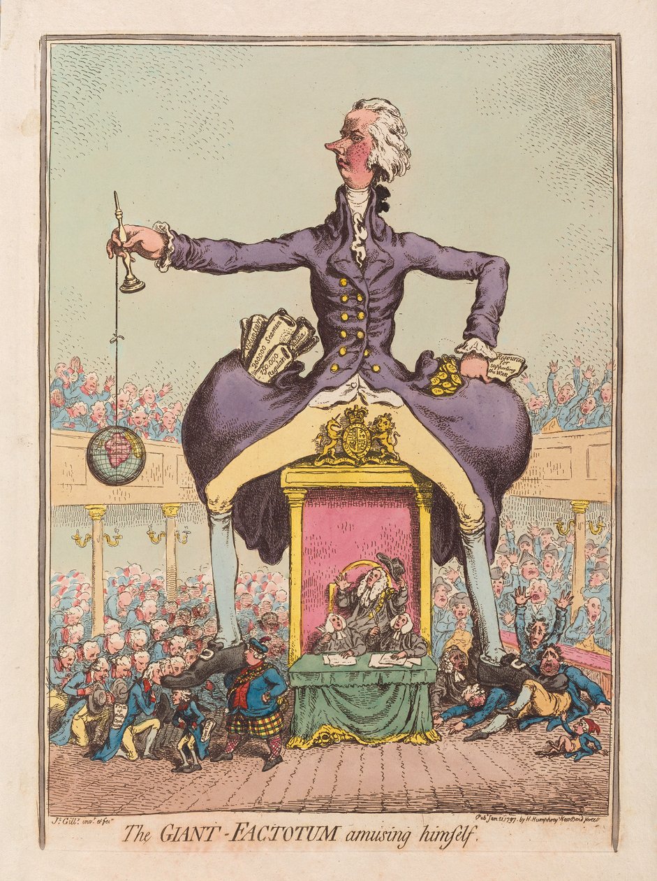 Zabawa w Giant Factotum, wyd. 1797 (grawerowanie ręcznie kolorowane) autorstwa James Gillray