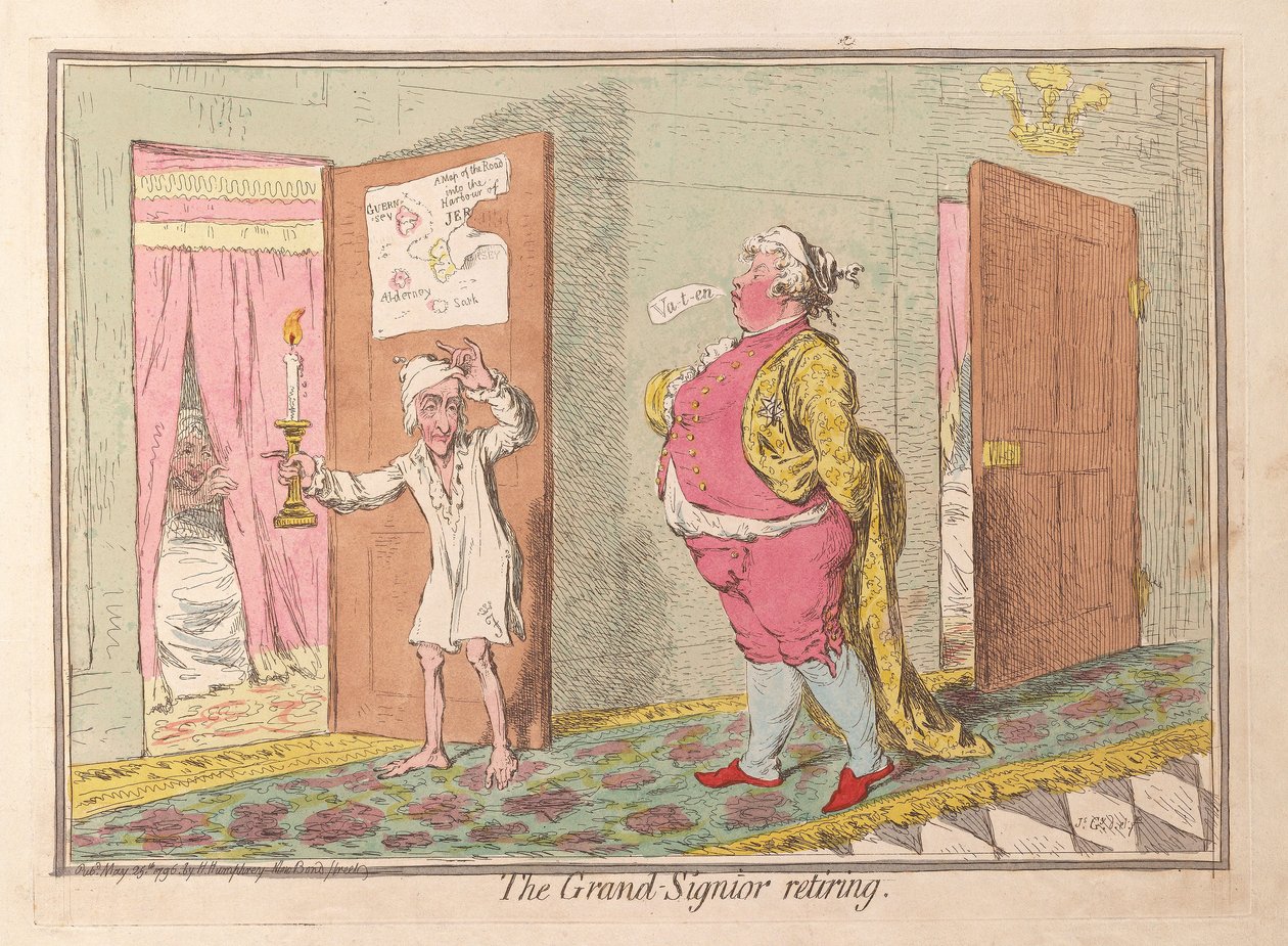 Grand Signior na emeryturze, wyd. 1796 (grawerowanie ręcznie kolorowane) autorstwa James Gillray