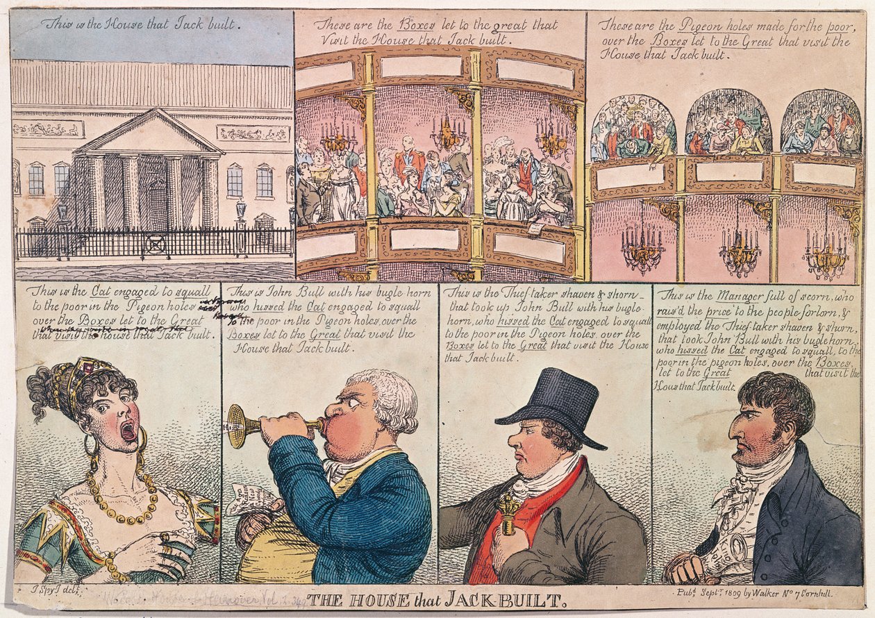 Dom, który zbudował Jack, opublikowana przez Walkera w 1809 r. (akwaforta ręcznie kolorowana) autorstwa James Gillray