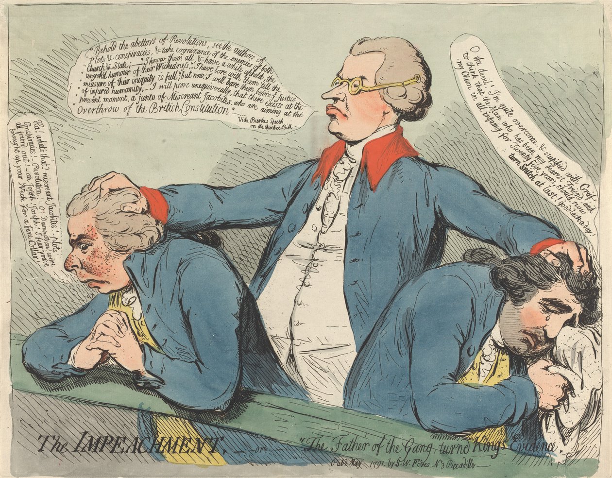 Postępowanie impeachmentowe - albo - „Ojciec bandy, który został świadkiem koronnym” autorstwa James Gillray