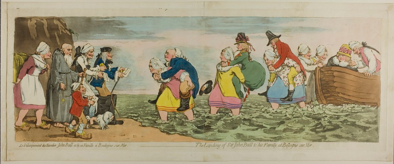 Lądowanie Sir Johna Bulla i jego rodziny w Boulogne sur mer autorstwa James Gillray
