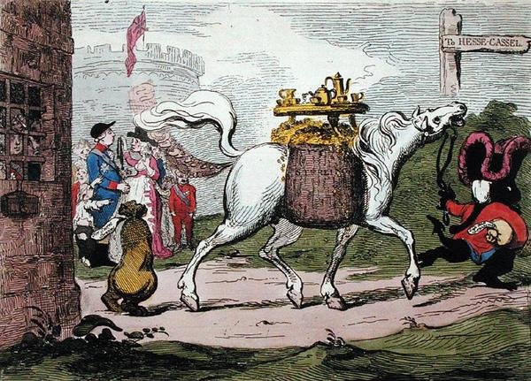 Dziedzictwo, wydane przez W. Hollanda w 1786 r. (akwaforta ręcznie kolorowana) autorstwa James Gillray