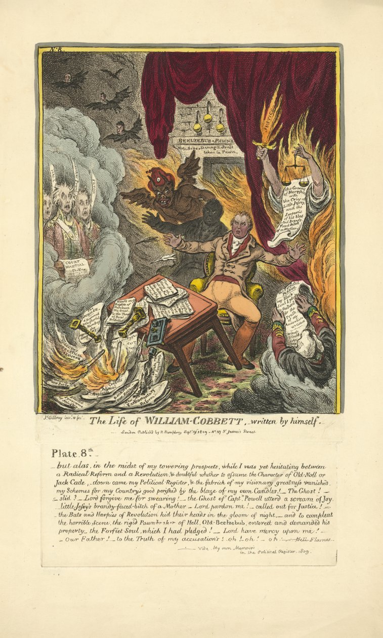 The Life of William Cobbett, nagrane przez niego samego, wydane przez Hannah Humphrey, 1809 (ręcznie kolorowana grawerunek) autorstwa James Gillray