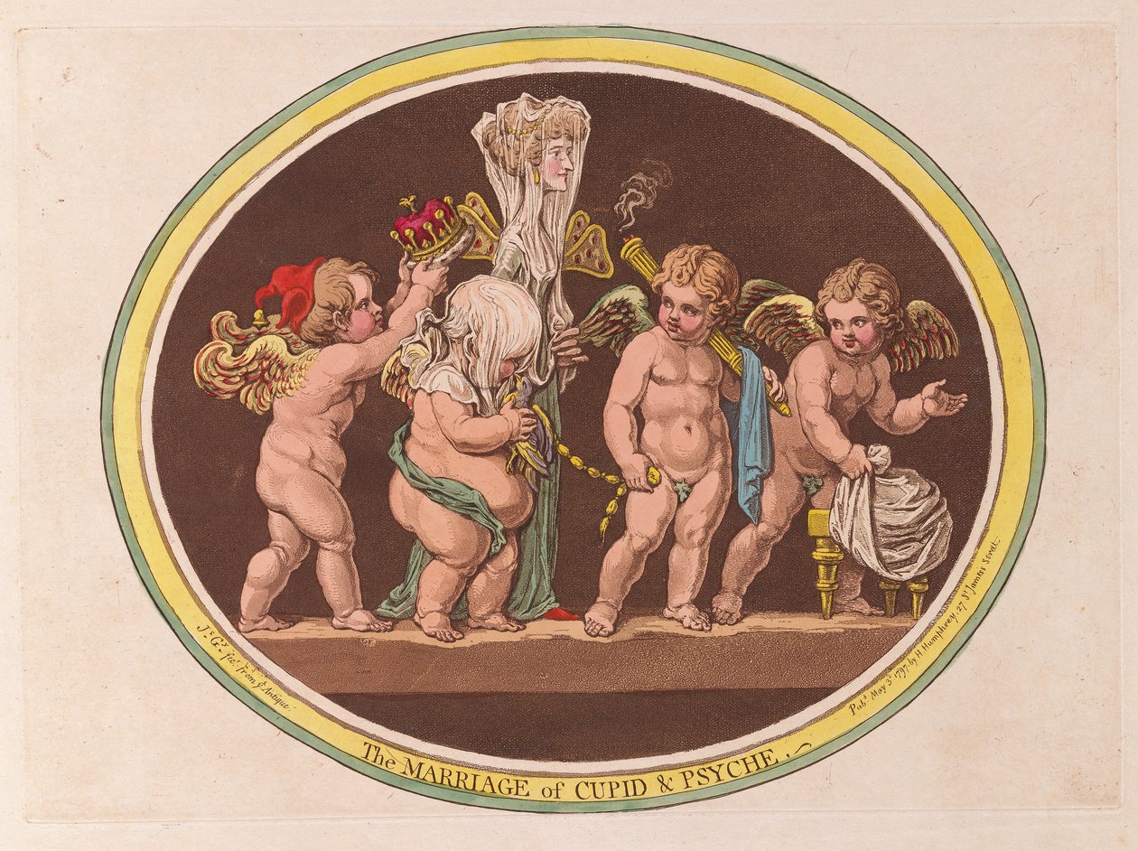 Wesele Kupidyna i Psyche, wyd. 1797 (grawerowanie ręcznie kolorowane) autorstwa James Gillray
